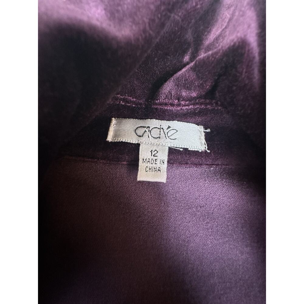 Vintage Cache Purple Velvet Blazer Jacket Fringe Trim Boho Y2K Statement Sz 12 - Picture 9 of 11
